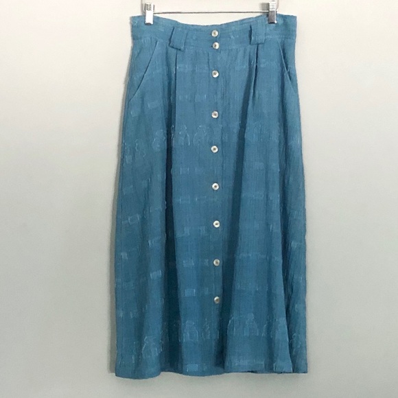 Stela 9 Blue Bosque Skirt in Indigo Cotton Jaspe Sz M High Waisted Button Front - Picture 4 of 9